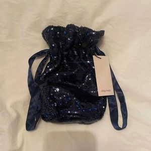 Cinq a Sept Net Navy sequin pouch